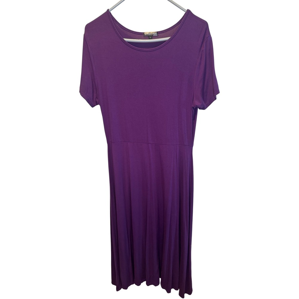 Urban Coco Womens Purple Short Sleeve Fit & Flare Midi Dress Large